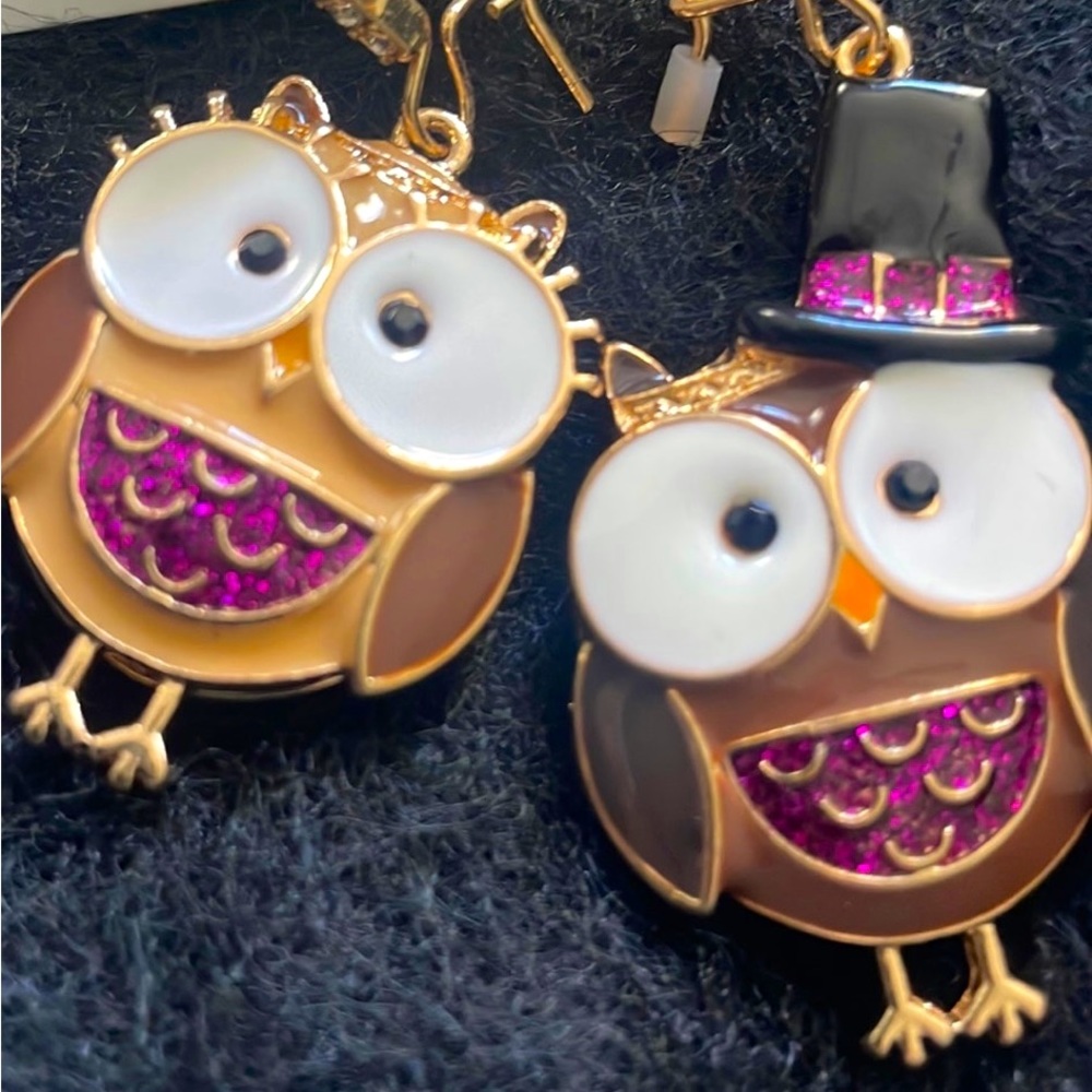 BETSEY JOHNSON THANKSGIVING OWL EARRINGS SUPER CUTE NEW